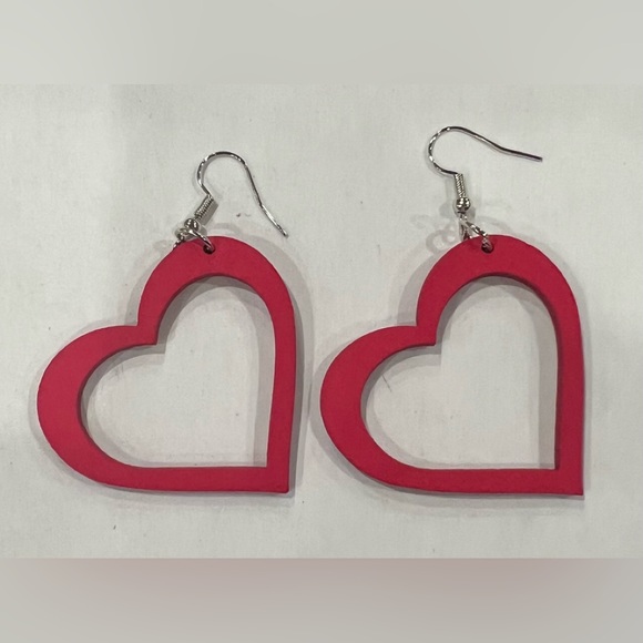 Valentines‎ Day wooden open heart earrings dangle lightweight colorful new - Picture 1 of 1